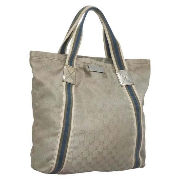 GUCCI GG Canvas Sherry Line Tote Bag Silver Blue - Picture 1 of 16